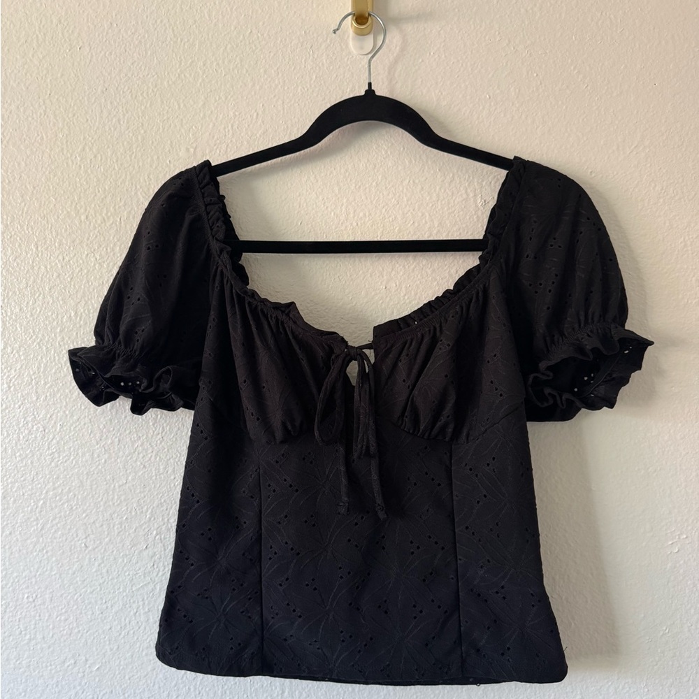 Elegant Black Eyelet Women's Top